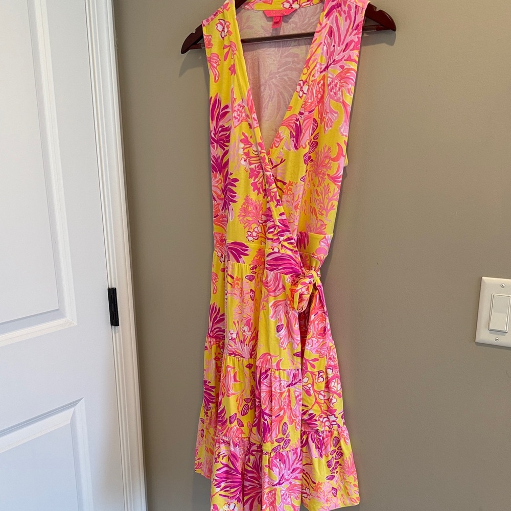 Floral Wrap Dress in Pink and Yellow Lilly Pulitzer size large women’s